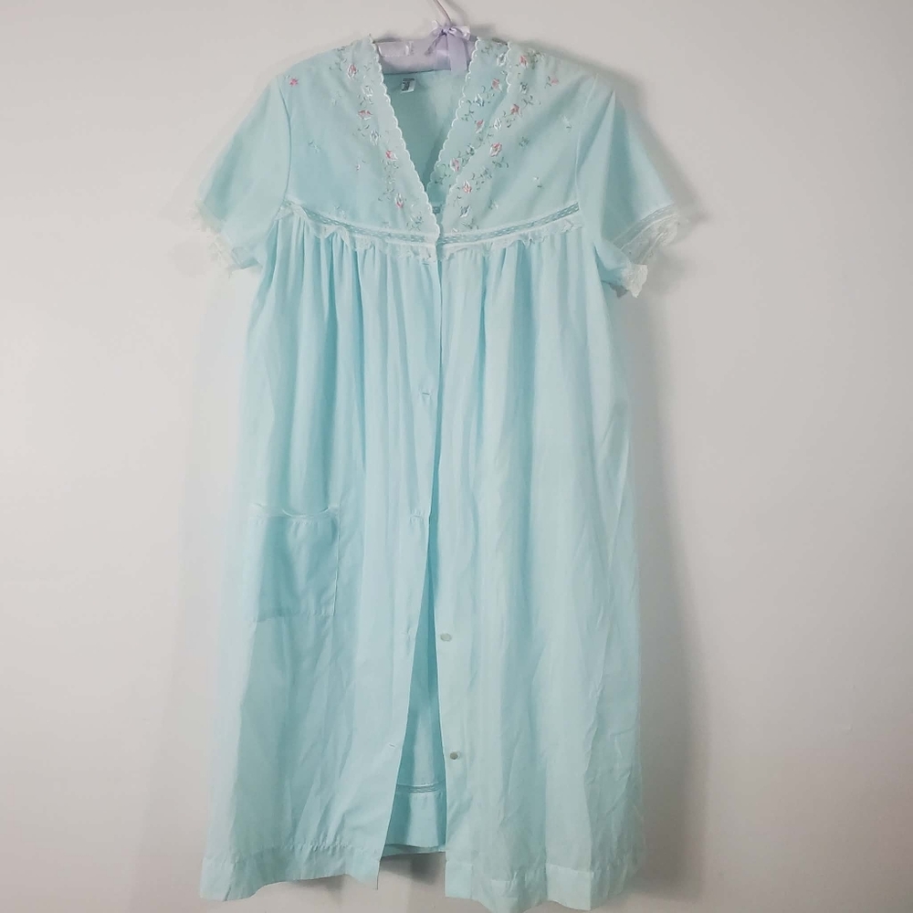 Vintage Komar Womans Light Weight Green Robe Set Button Front